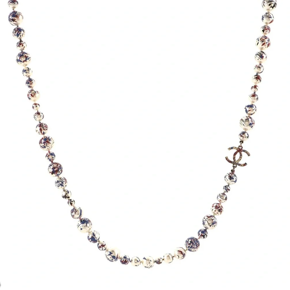 Rare Chanel Graffiti Splatter Paint Pearl Necklace - Picture 3 of 6
